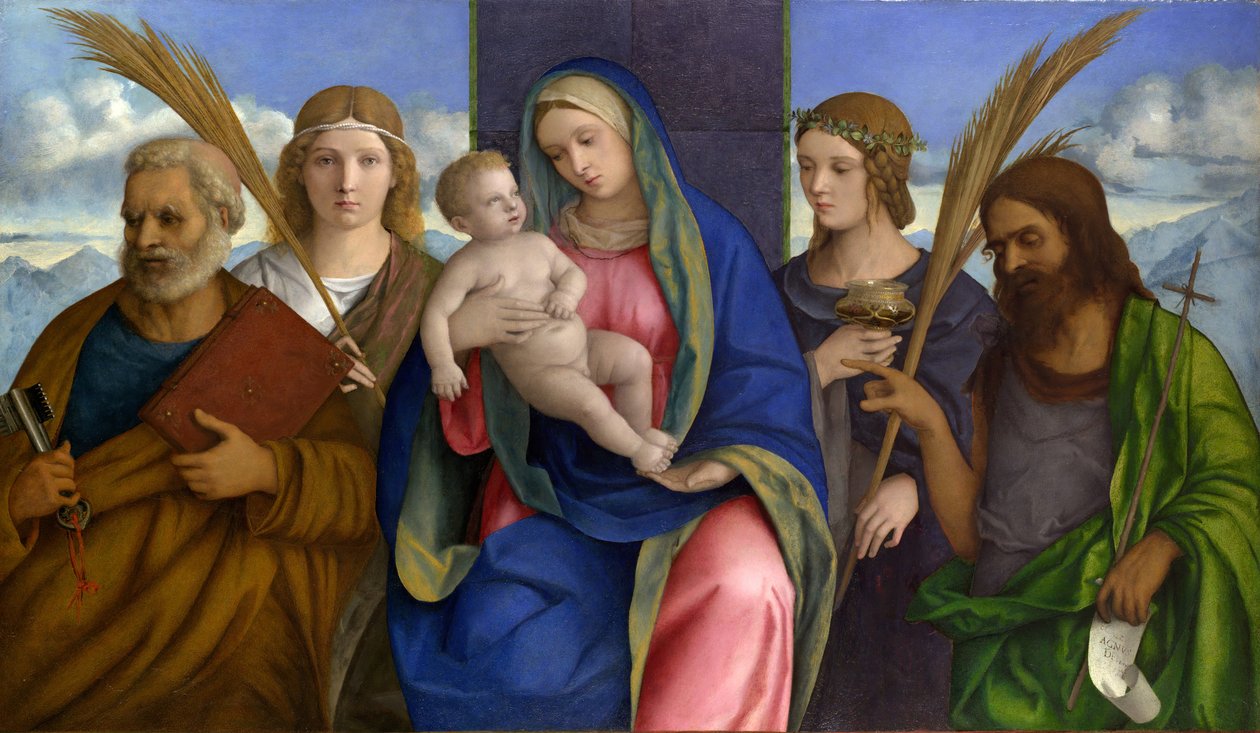 Madonna och barn med heliga. av Giovanni Bellini