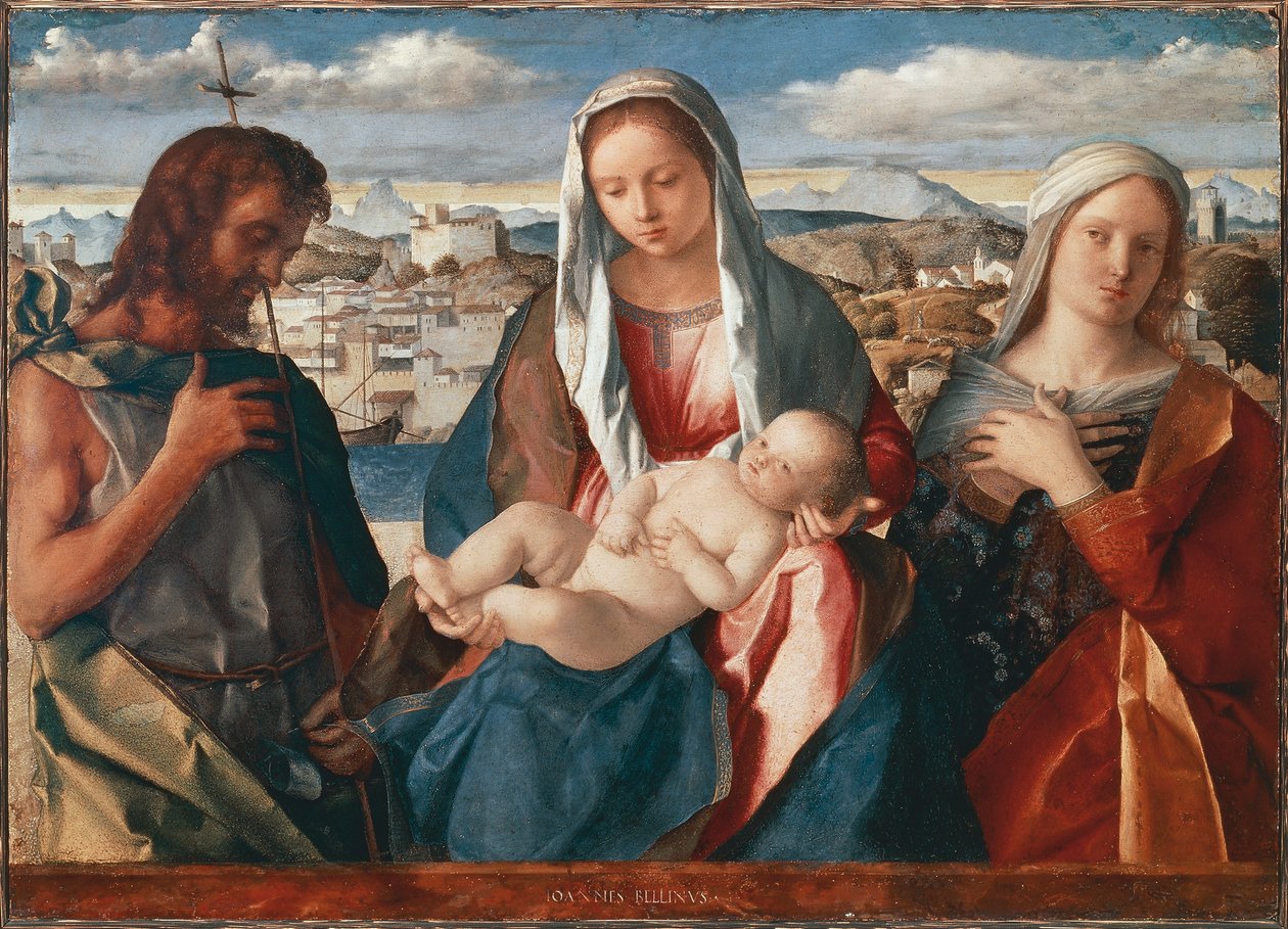 Madonna och barn med Johannes Döparen och ett helgon av Giovanni Bellini
