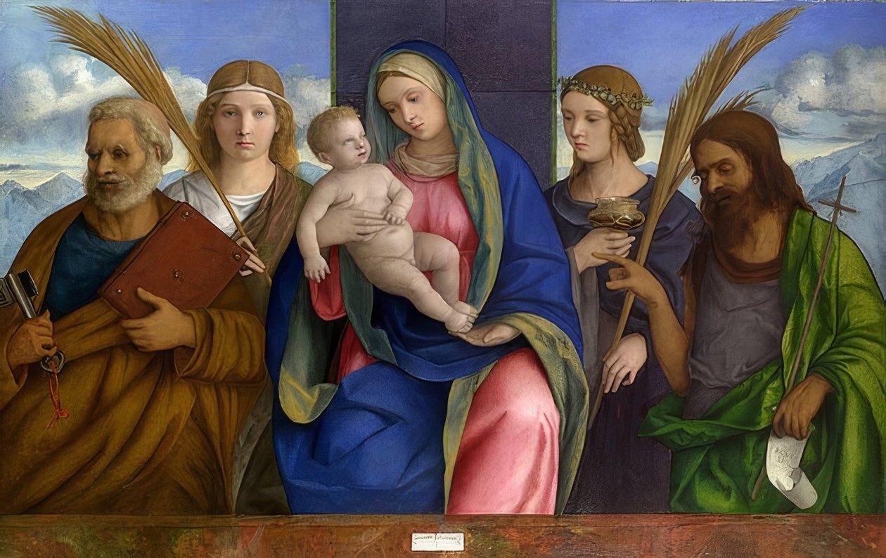 Madonna med barn och helgon av Giovanni Bellini
