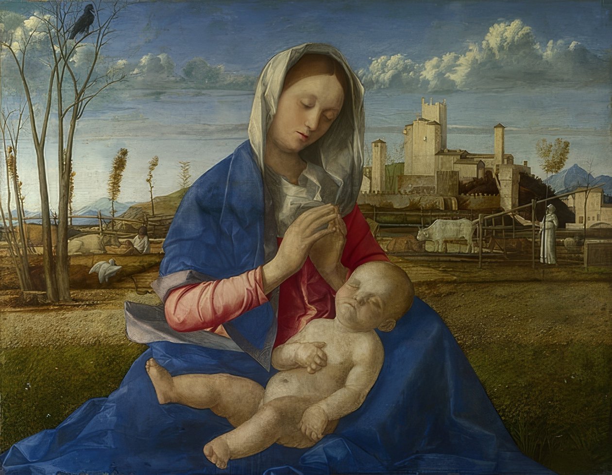 Madonna från ängen. Runt 1500 av Giovanni Bellini