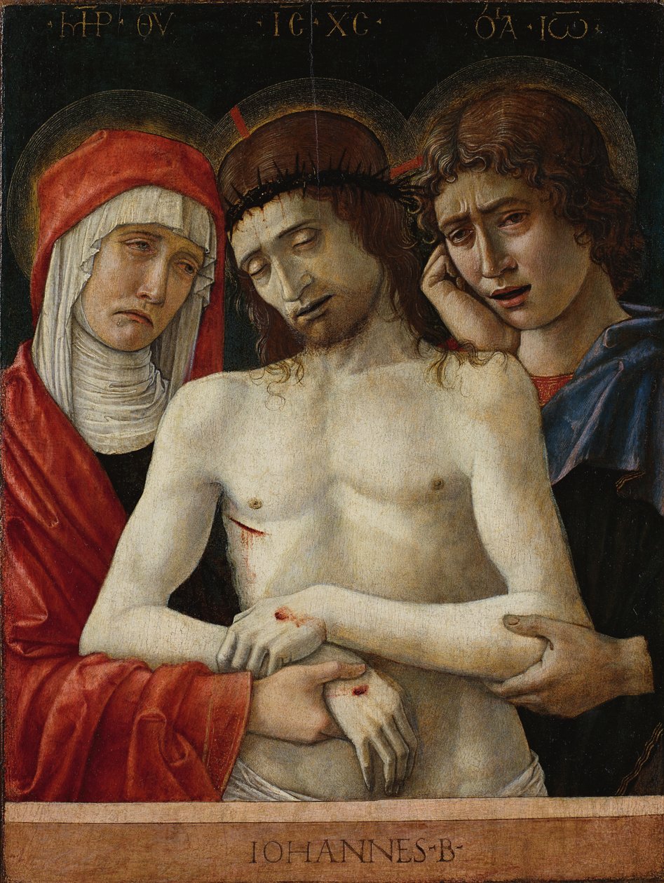 Pietà med Madonna och Johannes Evangelisten av Giovanni Bellini
