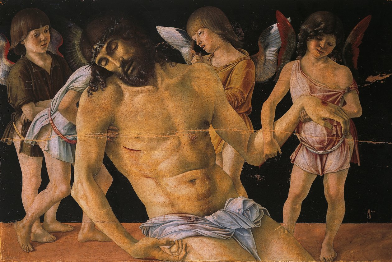 Pieta eller Dead Christ Supported by Angels, c.1474 (tempera på panel) av Giovanni Bellini
