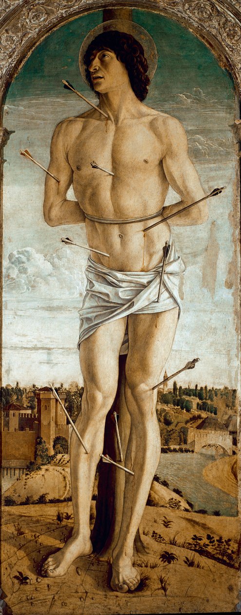Polyptyk av Saint Vincent Ferrier: Saint Sebastian (Polyptyk av Saint Vincent Ferrer: Saint Sebastian) Målning av Giovanni Bellini dit il Giambellino (ca 1432-1516) 1464-1468 Dim 167x67 cm Venedigkyrkan Santi Giovanni e Paolo av Giovanni Bellini