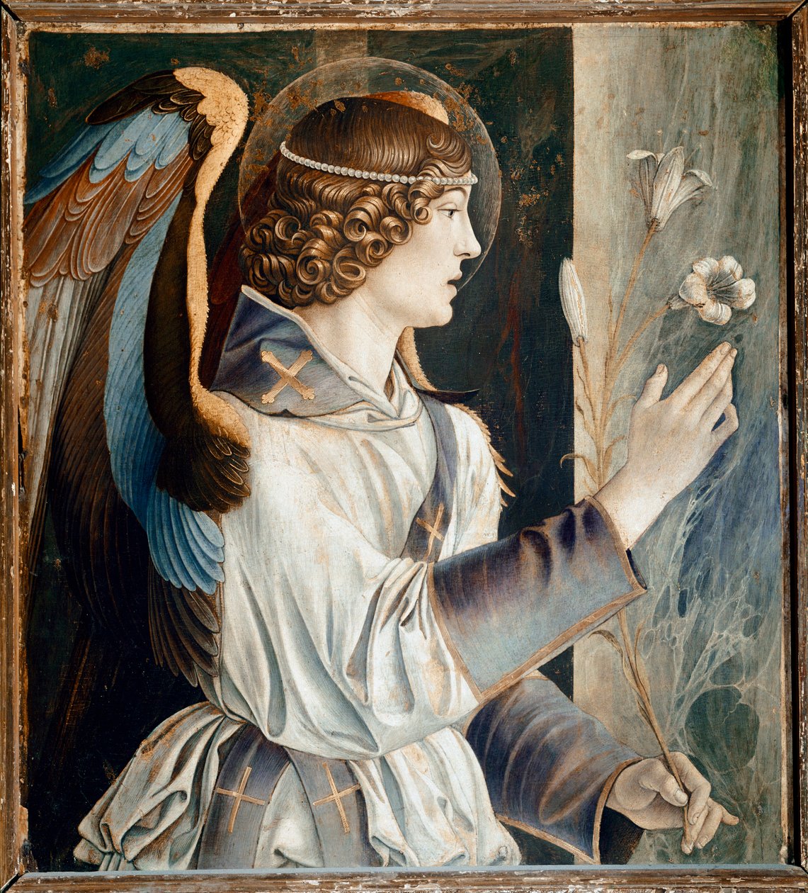 Polyptyk av St Vincent Ferrier: Bebådelsens ängel (Polyptyk av St Vincent Ferrer: Bebådelsens ängel) Målning av Giovanni Bellini dit il Giambellino (ca 1432-1516) 1464-1468 Dim 72x67 cm Venedigkyrkan Santi Giovanni e Paolo av Giovanni Bellini