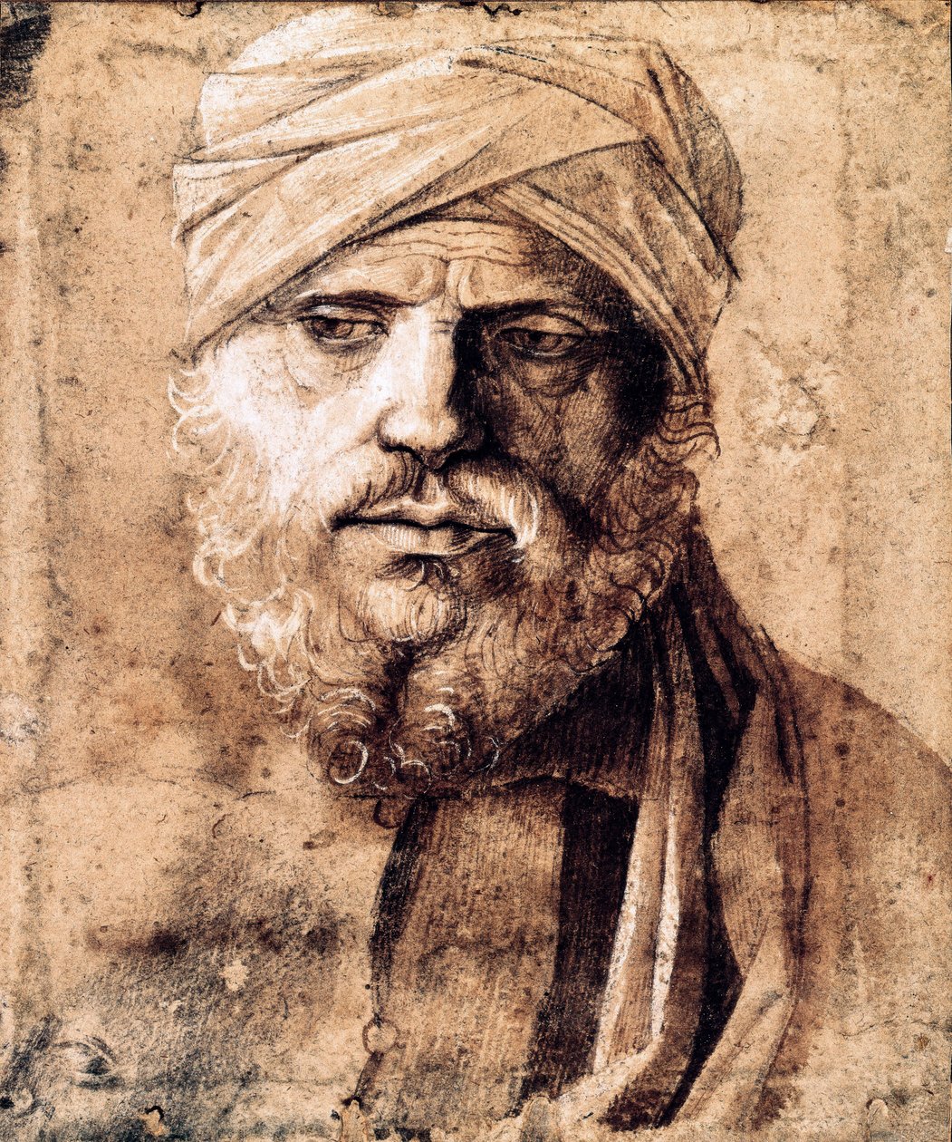 Porträtt av man med en turban (teckning) av Giovanni Bellini