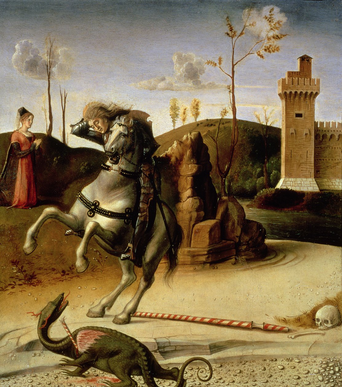 St. George and the Dragon, predella paneldetalj av 85578 av Giovanni Bellini
