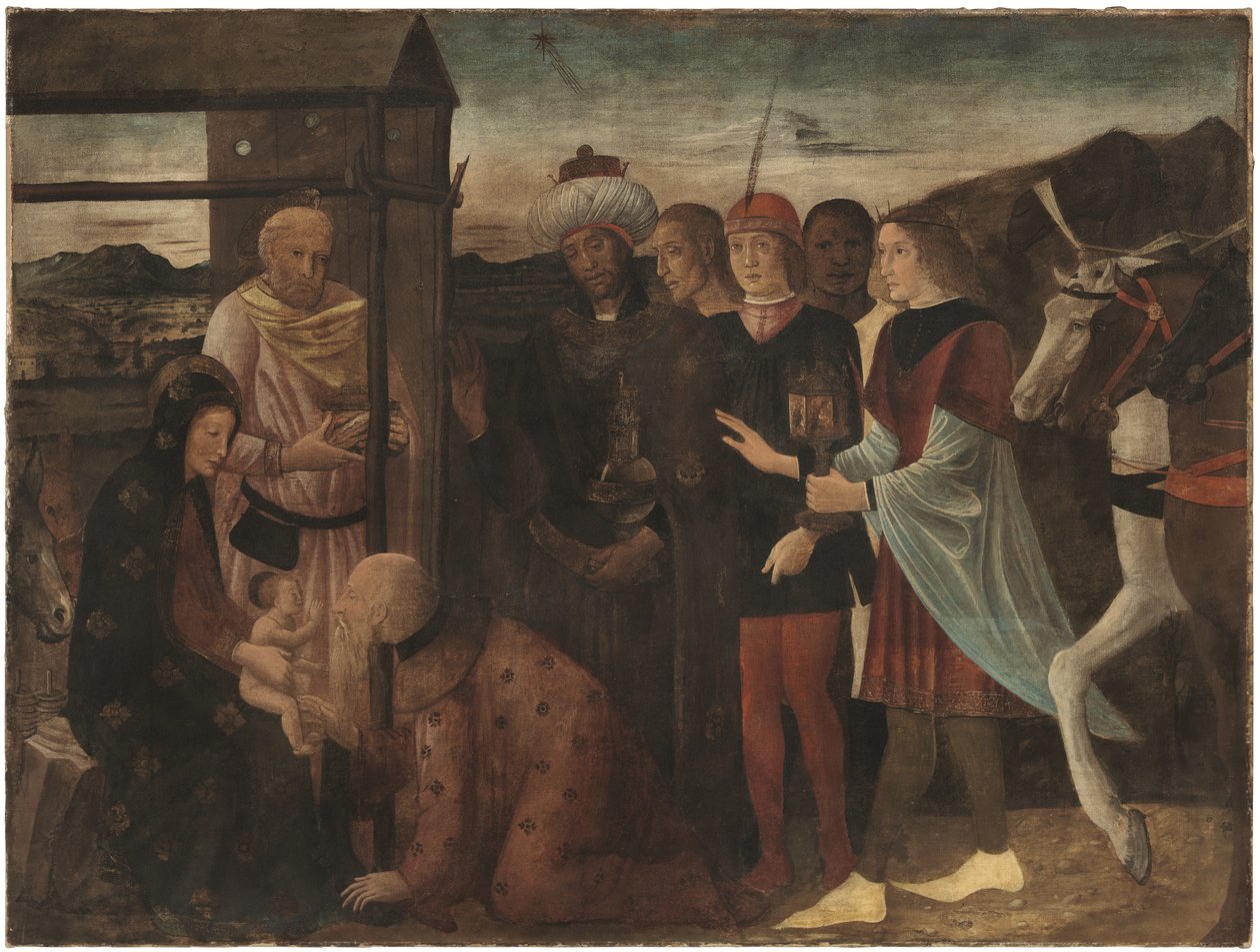 De tre vise männens tillbedjan (tempera på linne) av Giovanni Bellini
