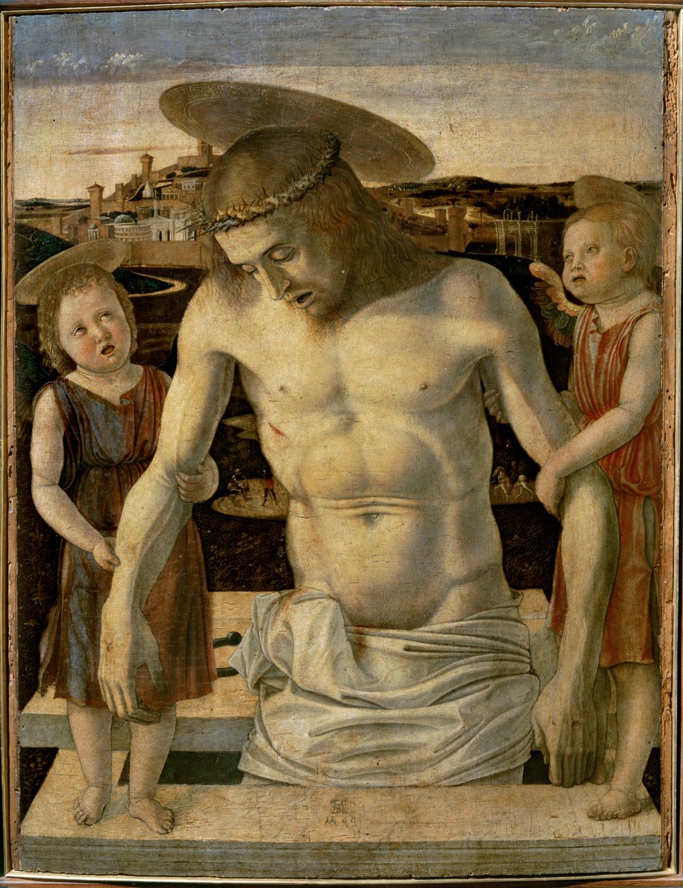 Den döde Kristus stöds av två änglar ... av Giovanni Bellini