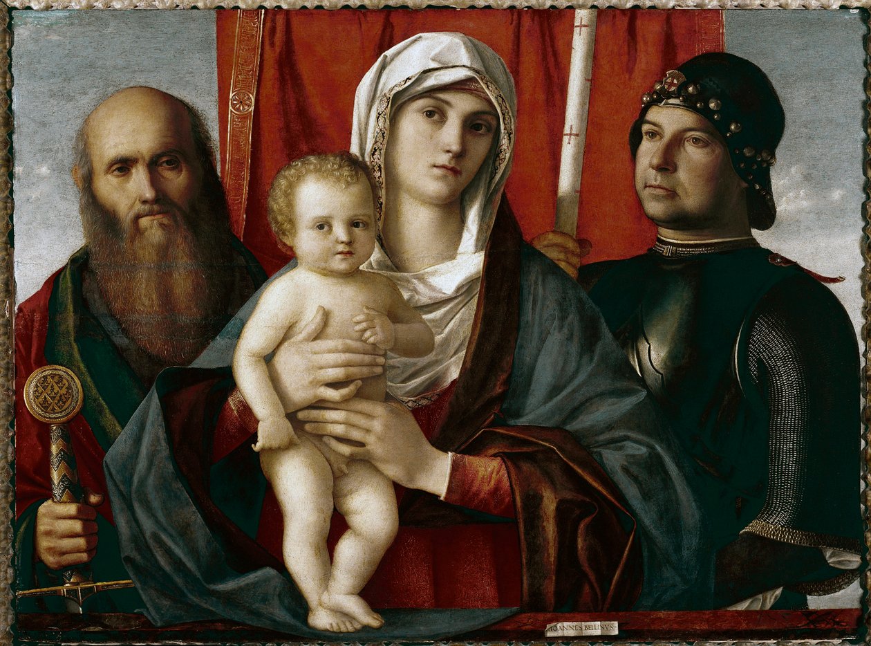 Jungfru med barn mellan St Paul och St George Målning av Giovanni Bellini dit il Giambellino av Giovanni Bellini