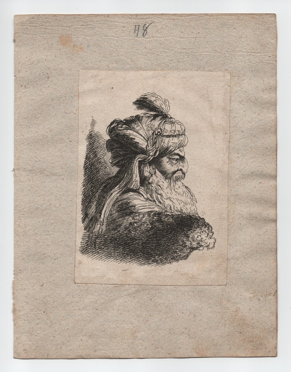 Turkiskt huvud med turban, ca 1760 (gravyr) av Giovanni Benedetto (1609 64) (after) Castiglione