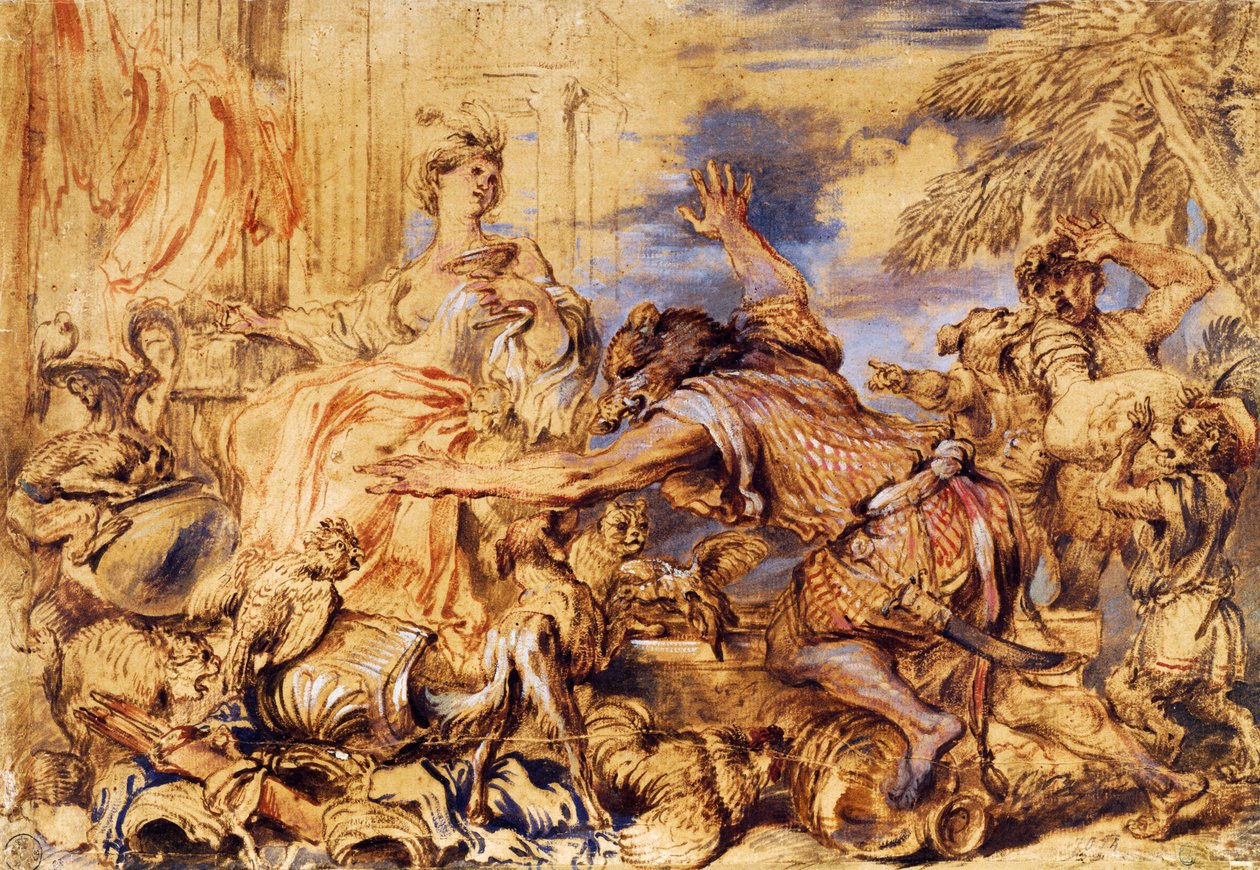 Circe förvandlar följeslagare till Ulysses till odjur av Giovanni Benedetto Castiglione