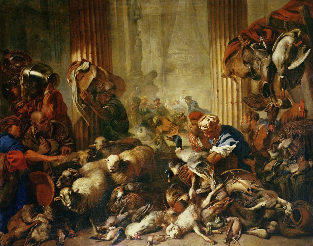 Jesus driver köpmännen från templet (olja på duk) av Giovanni Benedetto Castiglione