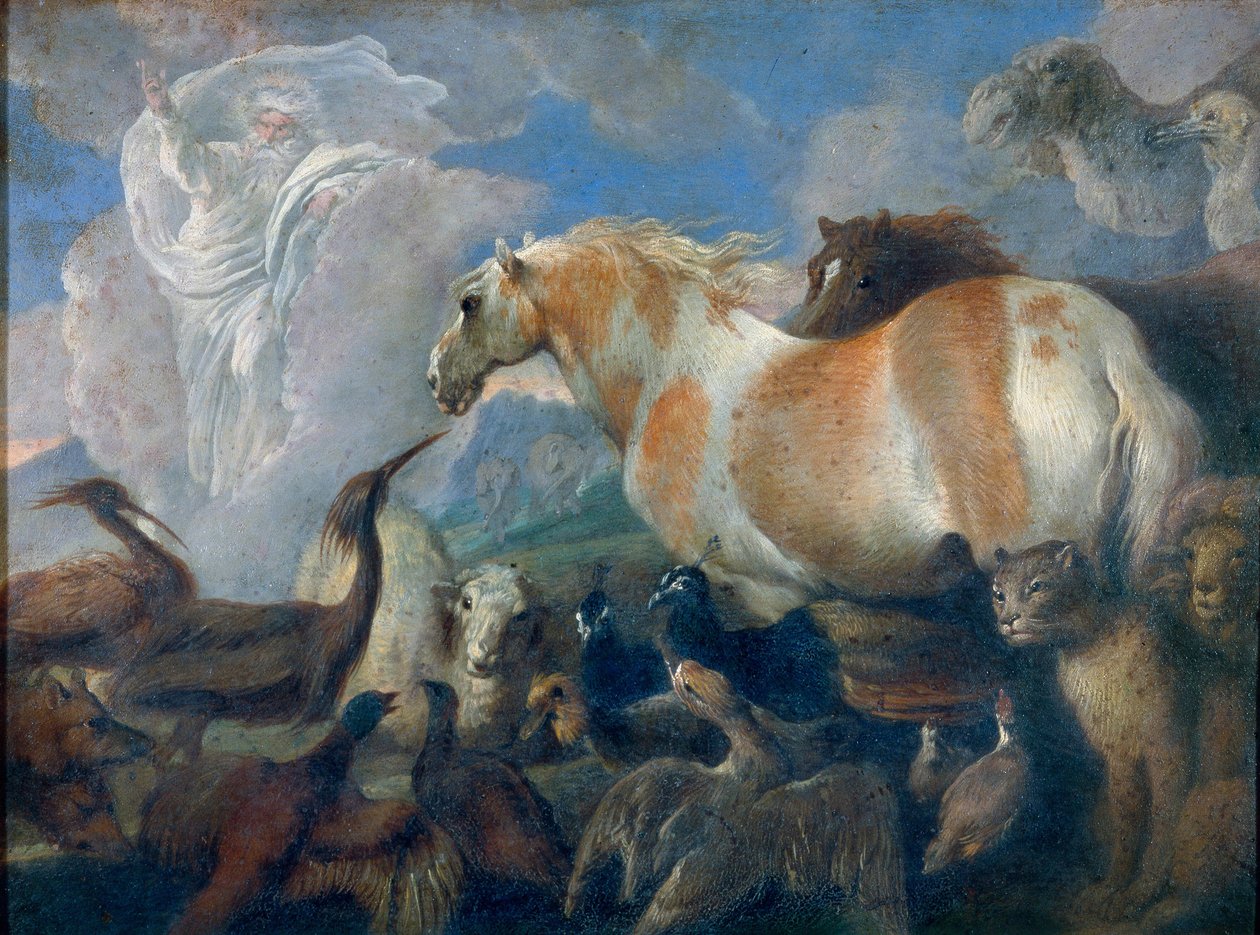 Skapelsen (1 Mosebok). Målning av Giovanni Benedetto Castiglione (1610-1665), olja på duk, mitten av 1600-talet. Italiensk konst (Genua) av Giovanni Benedetto Castiglione