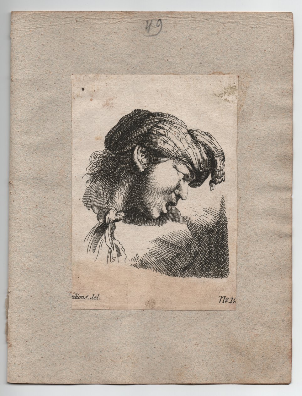 Turkiskt huvud med scarf, ca. 1750 (gravyr) av Giovanni Benedetto (1609 64) (after) Castiglione