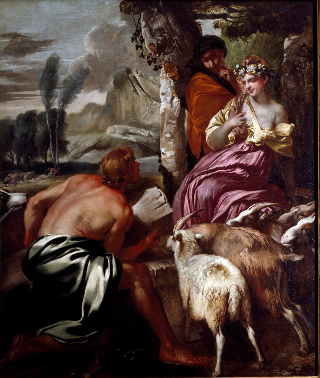 Jacob möter Rachel vid brunnen Målning av Giovanni Benedetto Castiglione dit il Grechetto (1610-1665) 1600-talsgener, privat samling av Giovanni Benedetto Castiglione