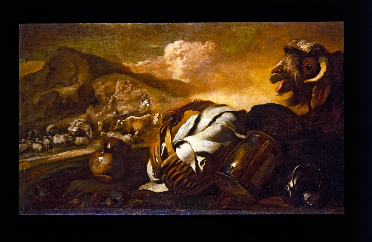 Stilleben med get av Giovanni Benedetto (1609 64) Castiglione