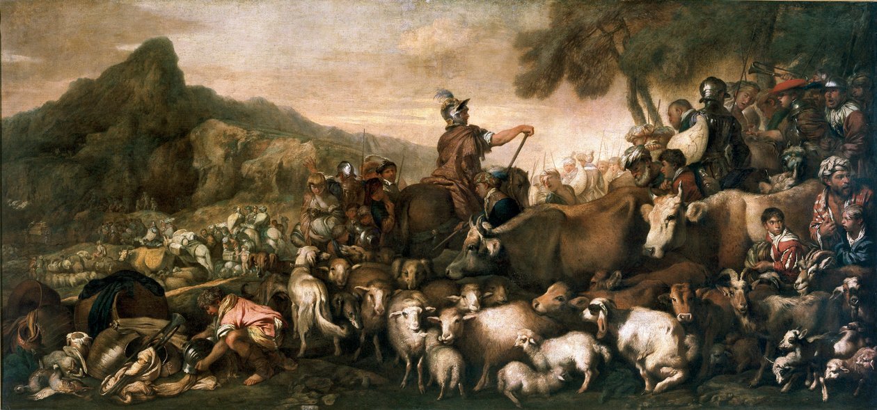 Det hebreiska folket på resa till det utlovade landet Målning av Giovanni Benedetto Castiglione dit il Grechetto (1610-1665) 1600-talet sön 140x300 cm Milano, Pinacoteca di Brera av Giovanni Benedetto Castiglione