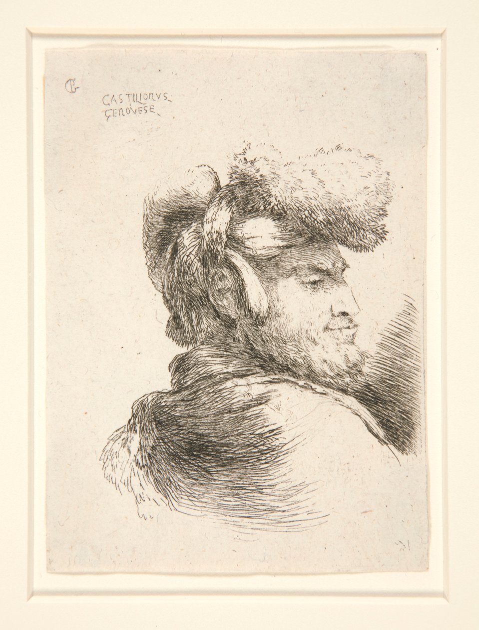 A Man in Profile, vänd till höger, från serien Les petites tetes d av Giovanni Benedetto Castiglione