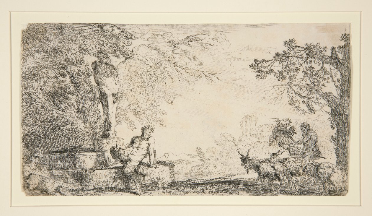 En Satyr vilar under en Herm av Giovanni Benedetto Castiglione