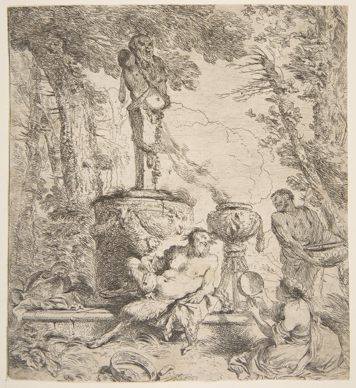 Bacchanal inför ett altare för gudarna, ca. 1645. av Giovanni Benedetto Castiglione