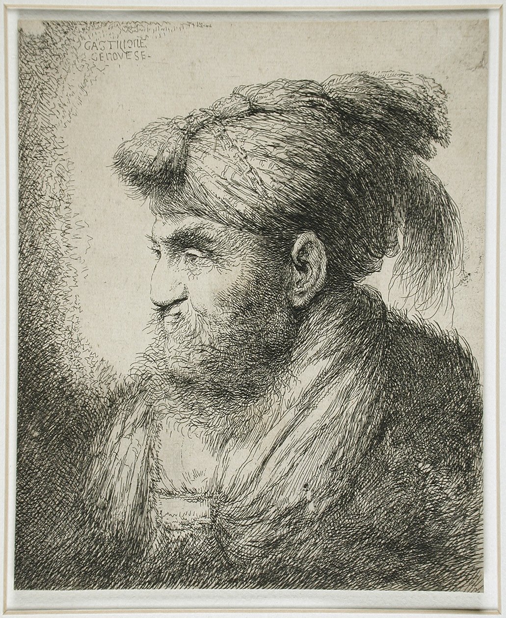 Skäggig man som bär en turban, 1647-51 av Giovanni Benedetto Castiglione