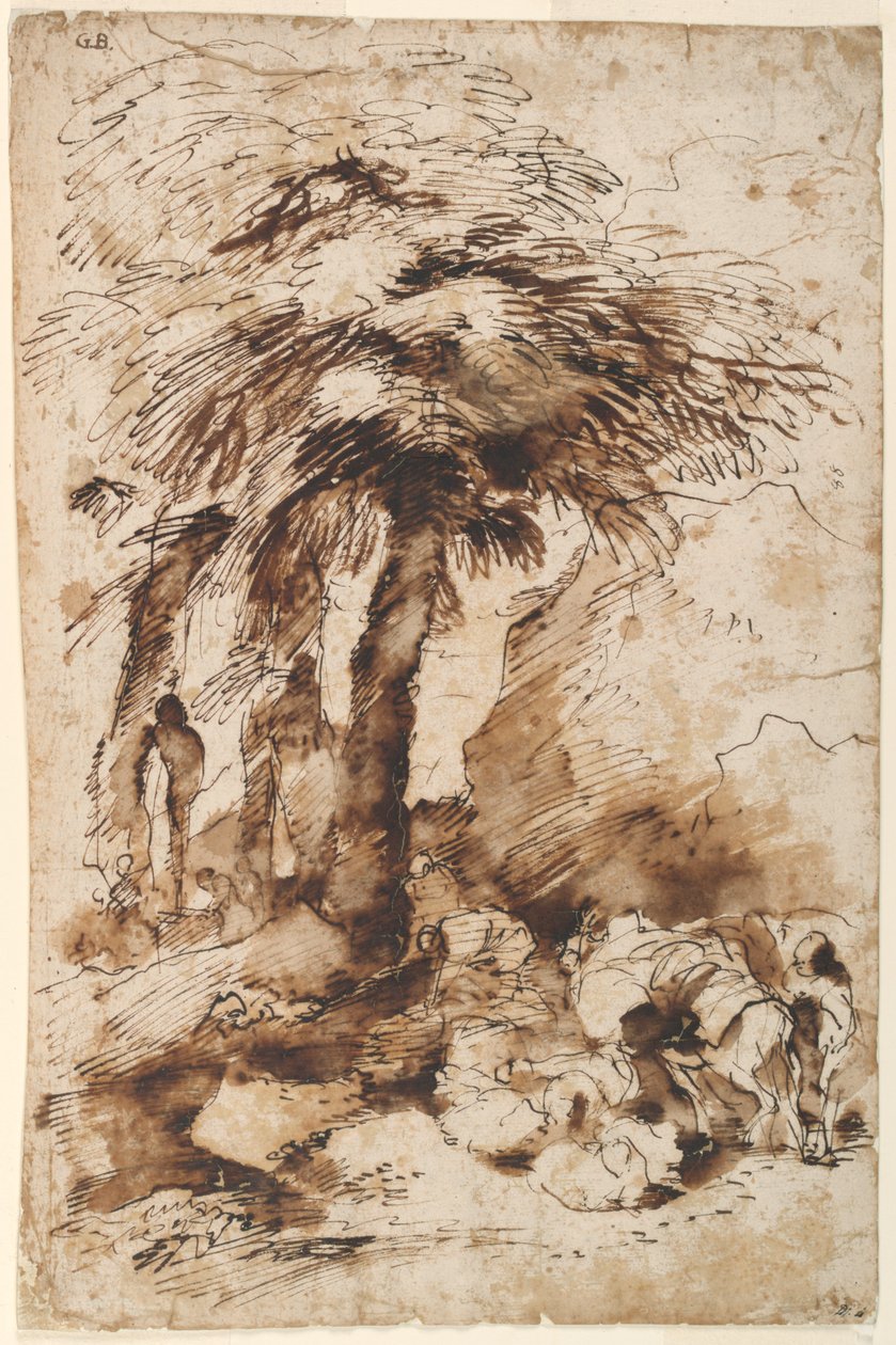 Husvagn i vila nära en Herm av Giovanni Benedetto Castiglione