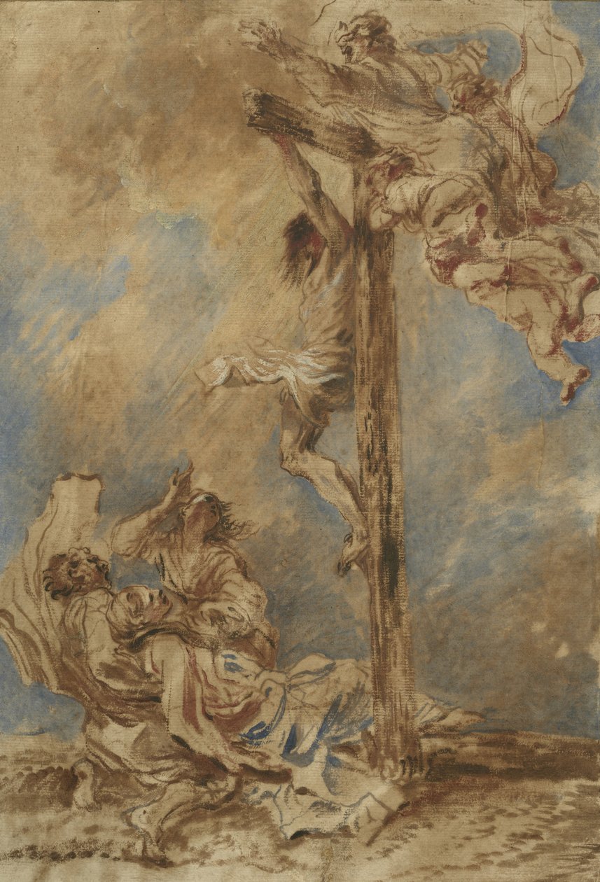 Korsfästelse med jungfrun, de heliga Johannes och Maria Magdalena och Gud Fadern, ca 1651 av Giovanni Benedetto Castiglione