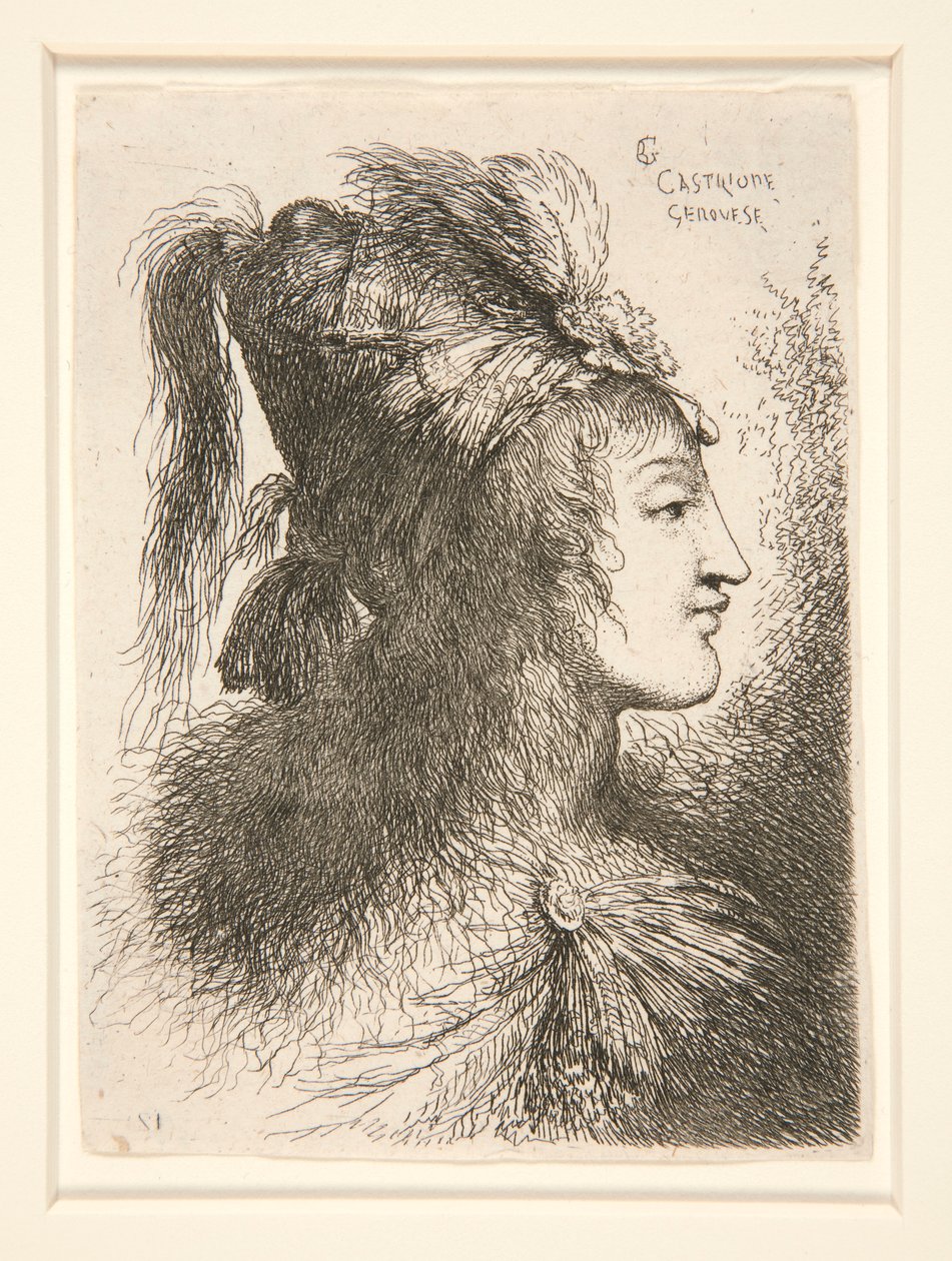 Figur mot höger, från serien Small Studies of Heads av Giovanni Benedetto Castiglione