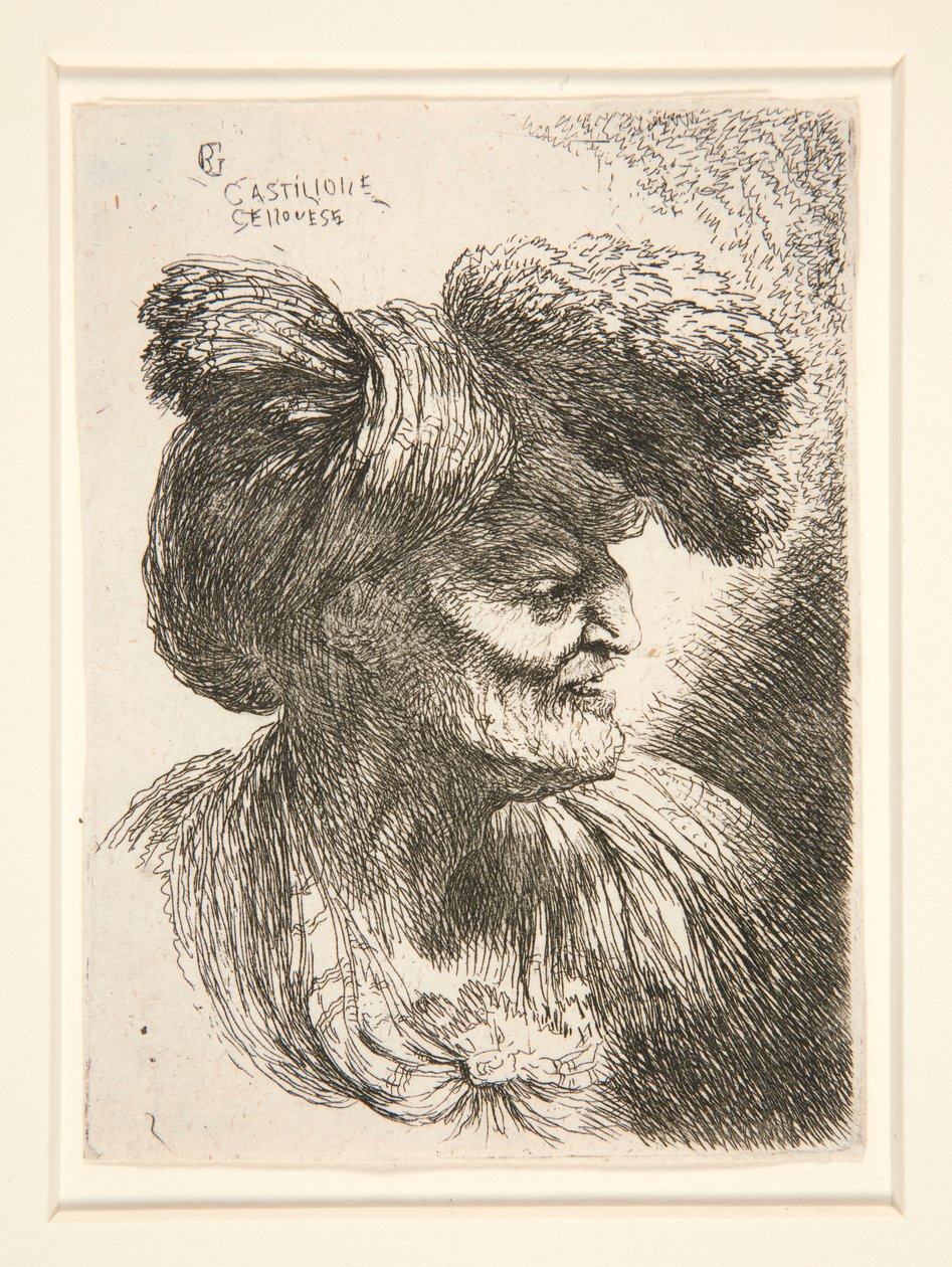 Figur mot höger, från serien Small Studies of Heads av Giovanni Benedetto Castiglione