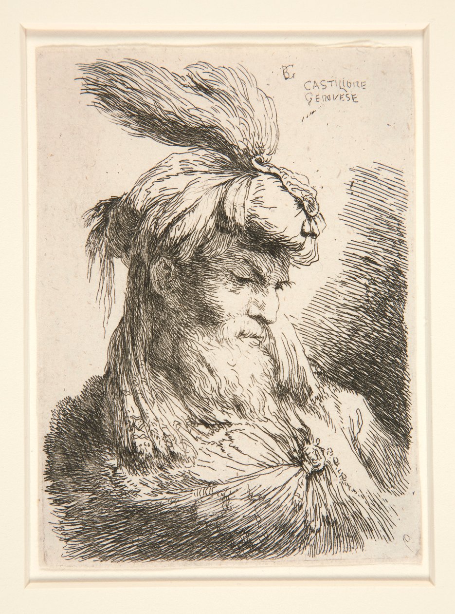 Figur mot höger, från serien Small Studies of Heads av Giovanni Benedetto Castiglione