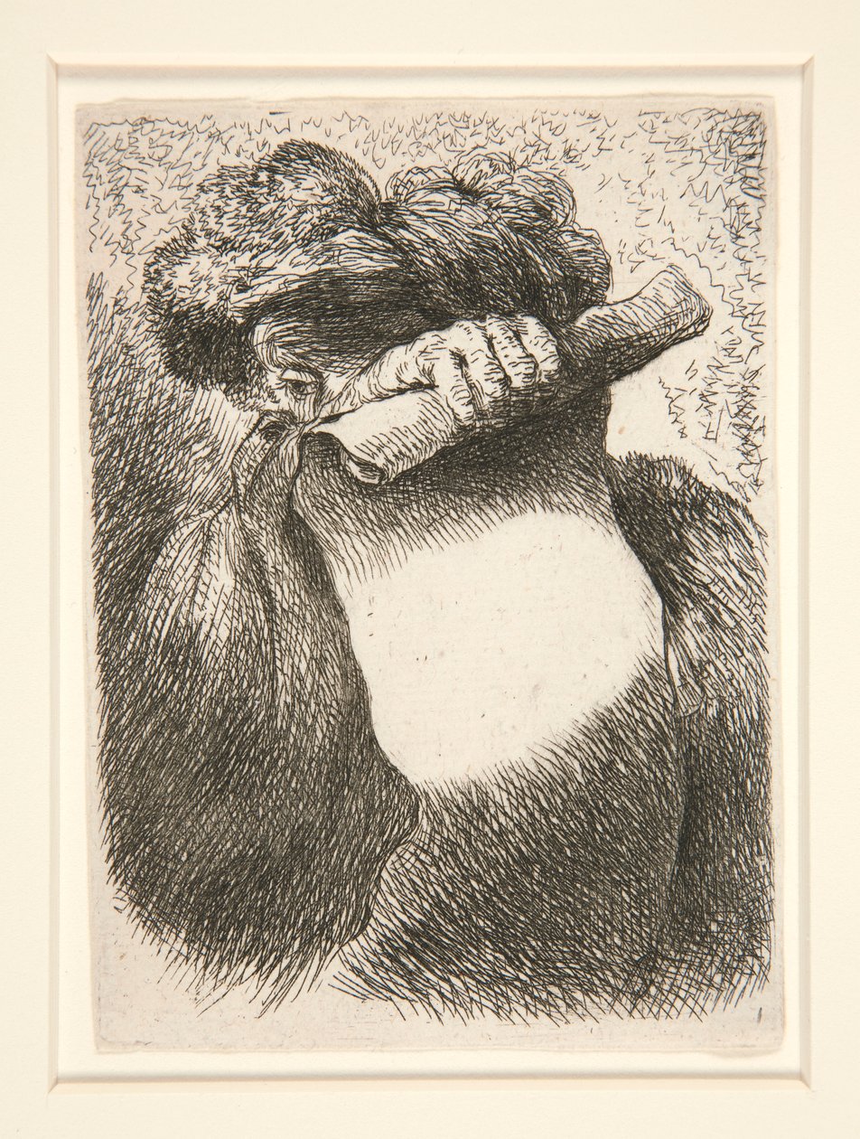 Figur Holding a Large Banderole, från serien Small Studies of Heads av Giovanni Benedetto Castiglione