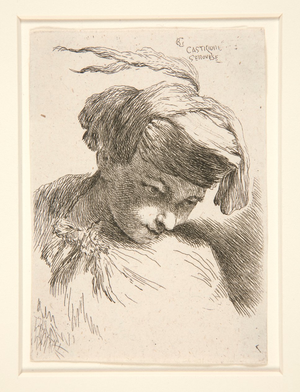 Figur med huvudet lutat mot axeln, från serien Small Studies of Heads av Giovanni Benedetto Castiglione