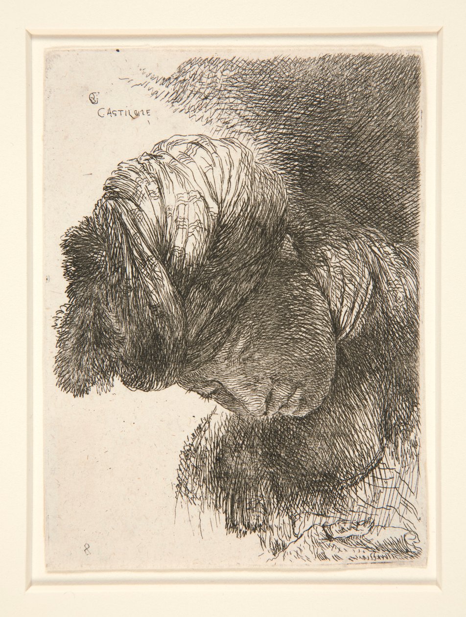 Figur med sänkt huvud, från serien Small Studies of Heads av Giovanni Benedetto Castiglione