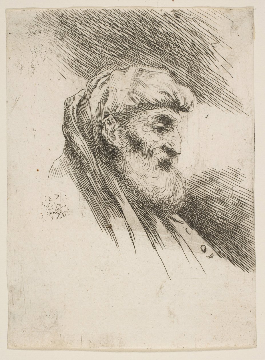 Huvudet på en gammal skäggig man vänd åt höger, från serien Small Heads in Orien..., ca. 1645-1650. av Giovanni Benedetto Castiglione