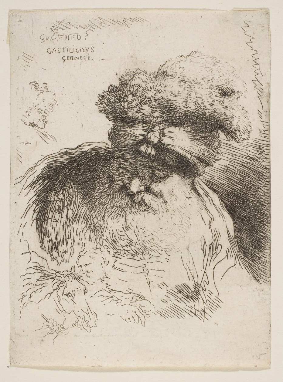 Huvud av en gammal skäggig man med turban, från serien Small Heads in Orie..., ca. 1645-1650. av Giovanni Benedetto Castiglione