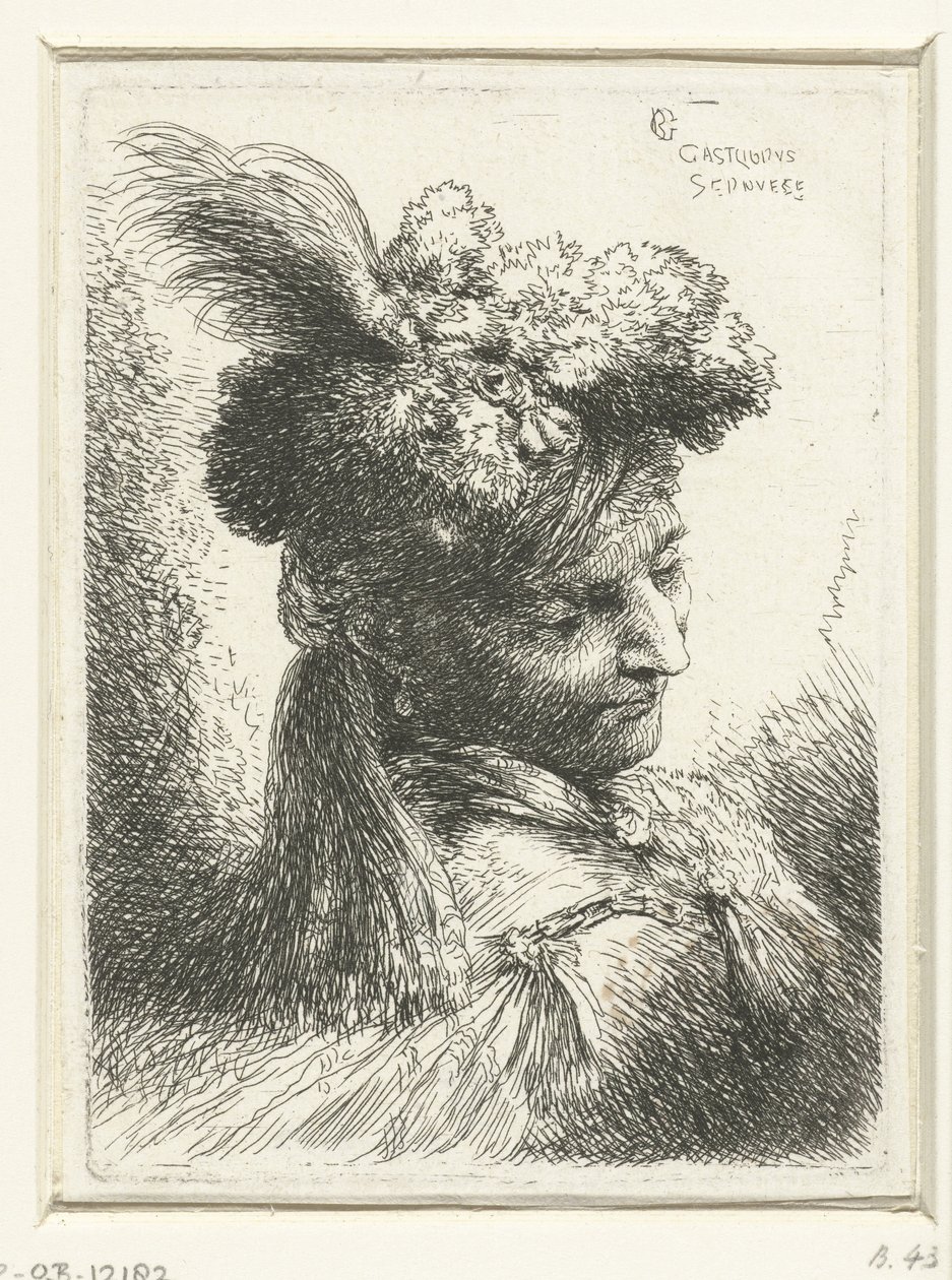 Huvudet av en ung man med ett örhänge Liten studie av huvuden med orientaliska huvudbonader (serietitel) av Giovanni Benedetto Castiglione