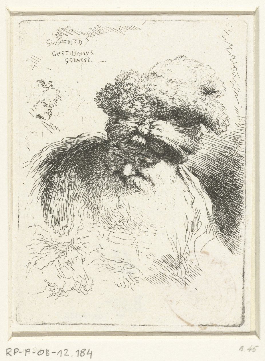 Huvudet på en gammal man med hatt Liten studie av huvuden med orientaliska huvudbonader (serietitel) av Giovanni Benedetto Castiglione