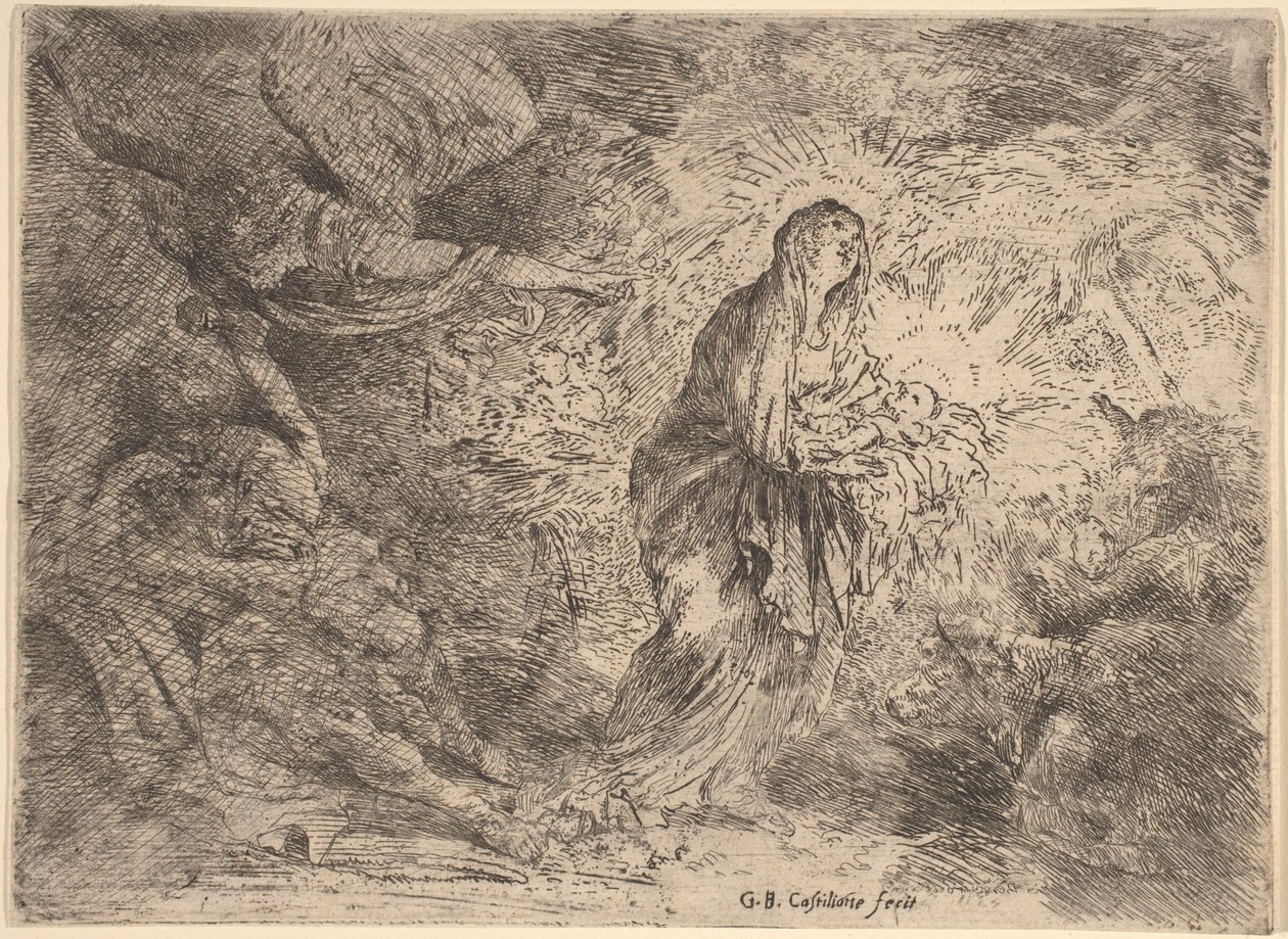 Joseph väckt av ängeln av Giovanni Benedetto Castiglione