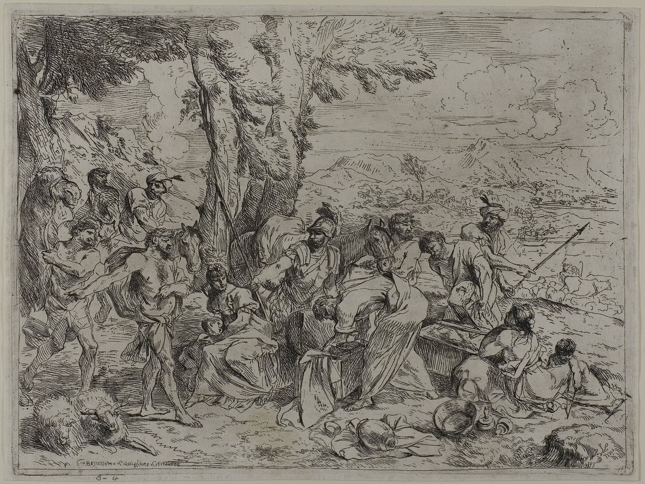 Laban söker efter familjeavgudar bland Josefs ägodelar av Giovanni Benedetto Castiglione