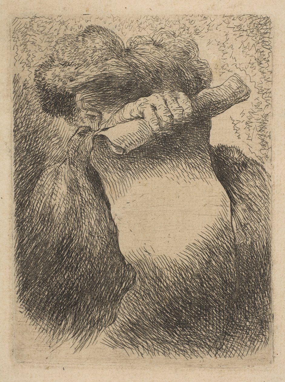 Man som håller en rulla framför ansiktet, från serien Small Heads in Orien..., ca. 1645-50. av Giovanni Benedetto Castiglione