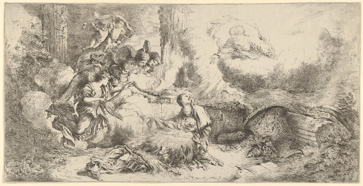 Födelse med Gud Fadern och änglarna, ca. 1647-50. av Giovanni Benedetto Castiglione