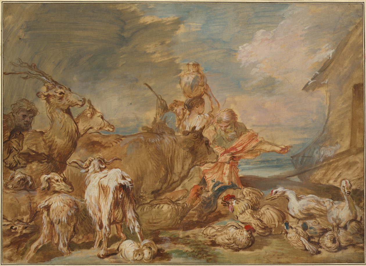 Noah leder djuren in i arken av Giovanni Benedetto Castiglione