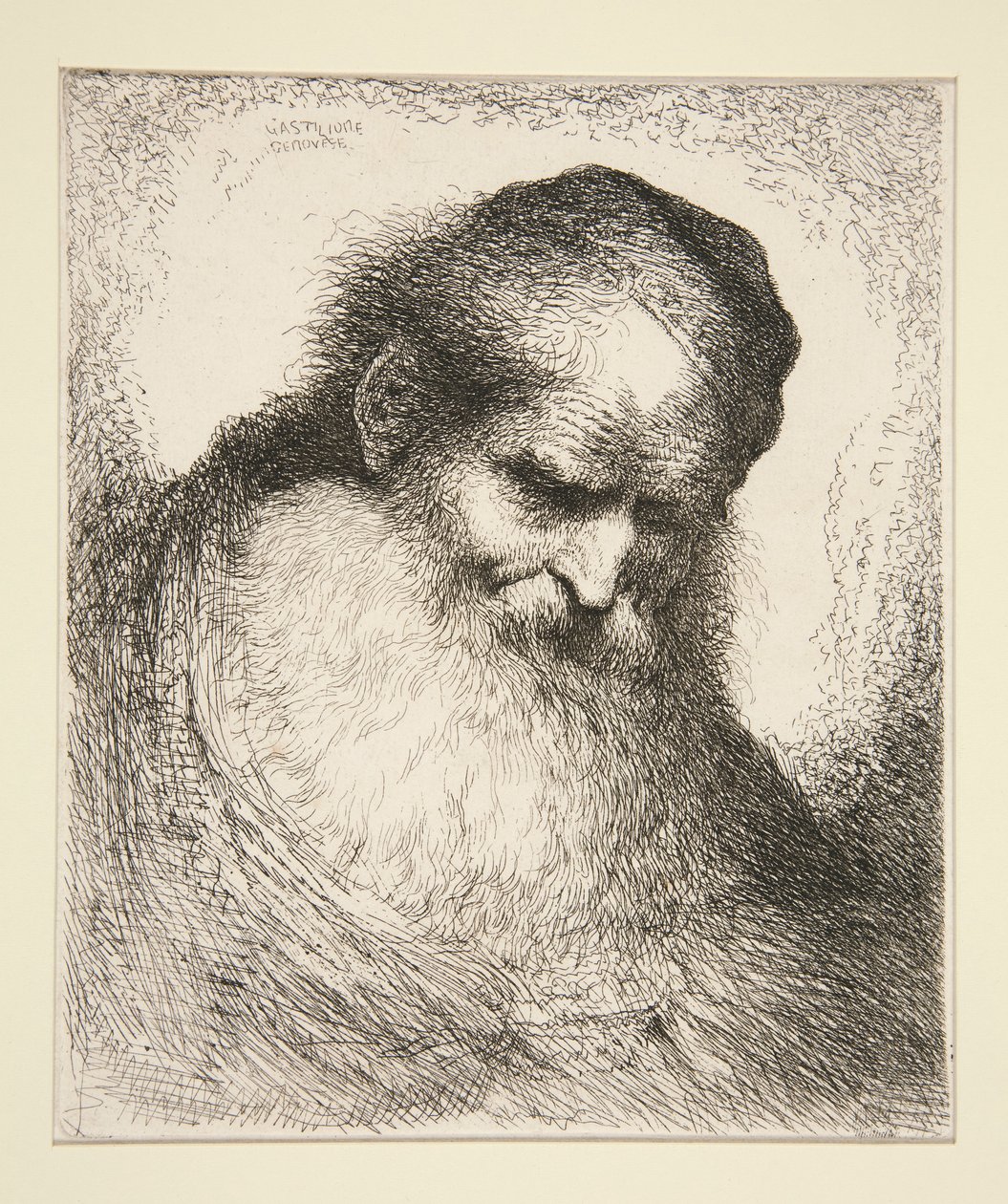 Gammal man med skägg framåt (från serie stora orientaliska huvuden) av Giovanni Benedetto Castiglione