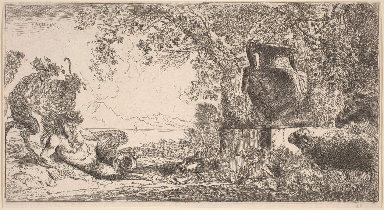 Pan Liggande framför en stor vas av Giovanni Benedetto Castiglione