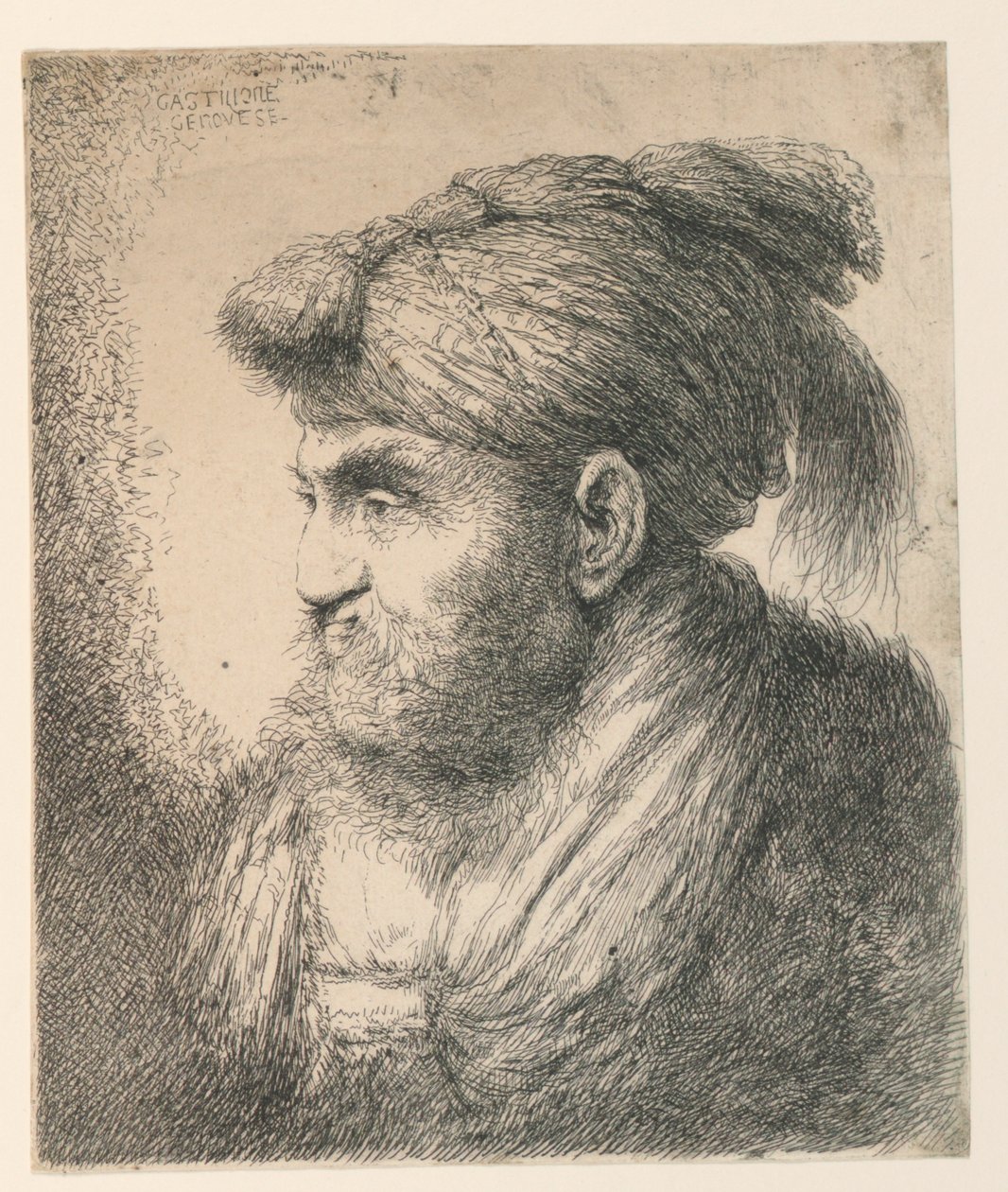 Porträtt av en man med en turban av Giovanni Benedetto Castiglione