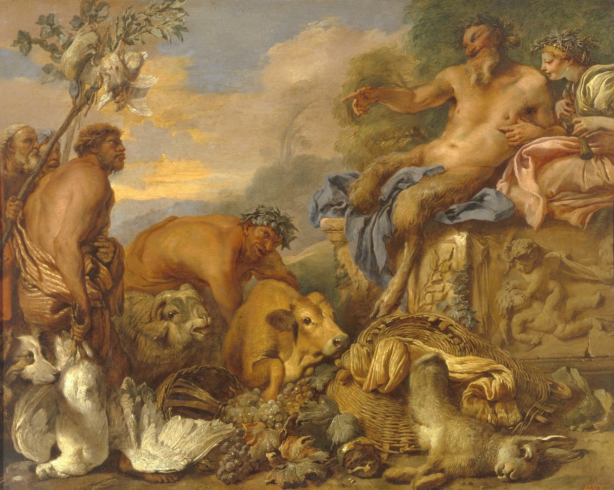 Satyrer som kommer med sina gåvor, tidigt 1640-tal. av Giovanni Benedetto Castiglione