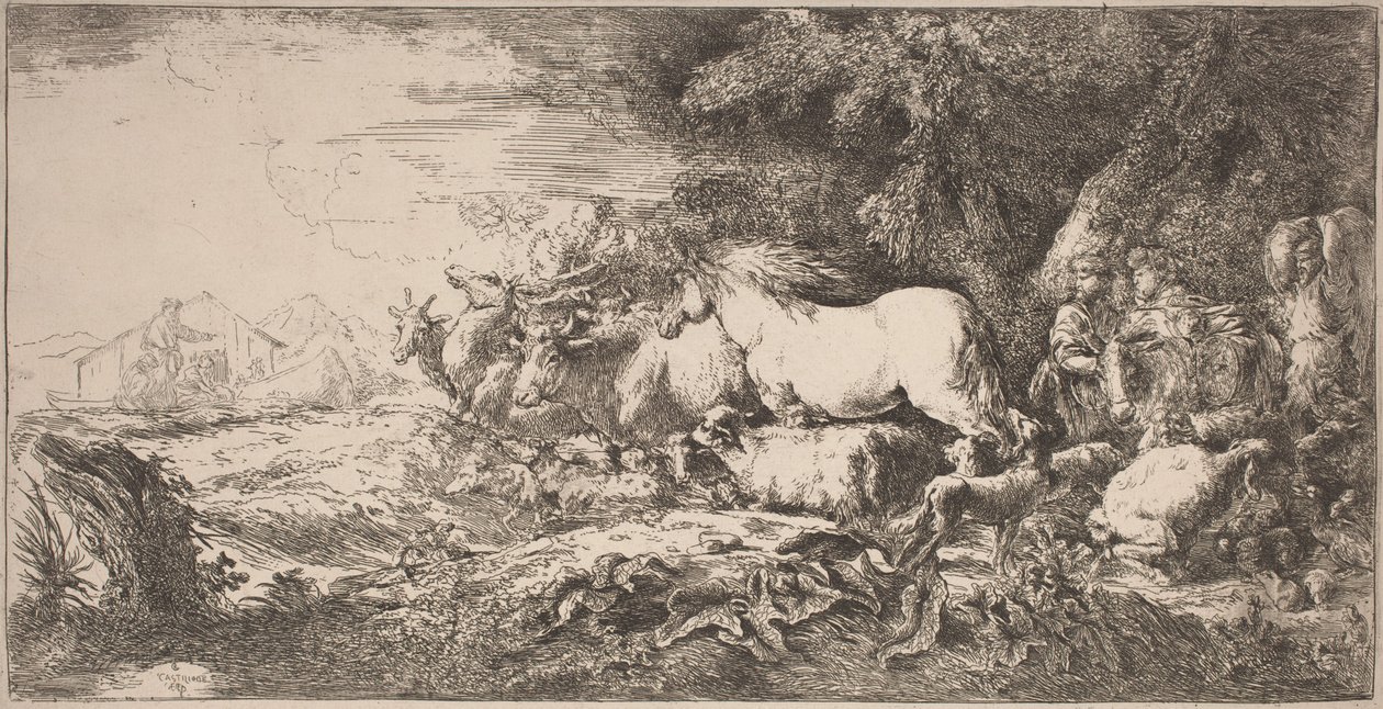 Djuren som går mot arken av Giovanni Benedetto Castiglione