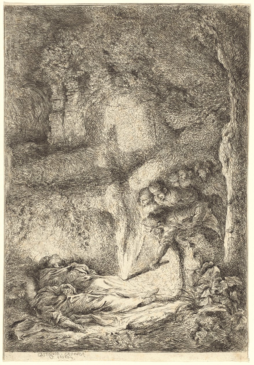 De heliga Petrus och Paulus kroppar gömda i katakomberna av Giovanni Benedetto Castiglione