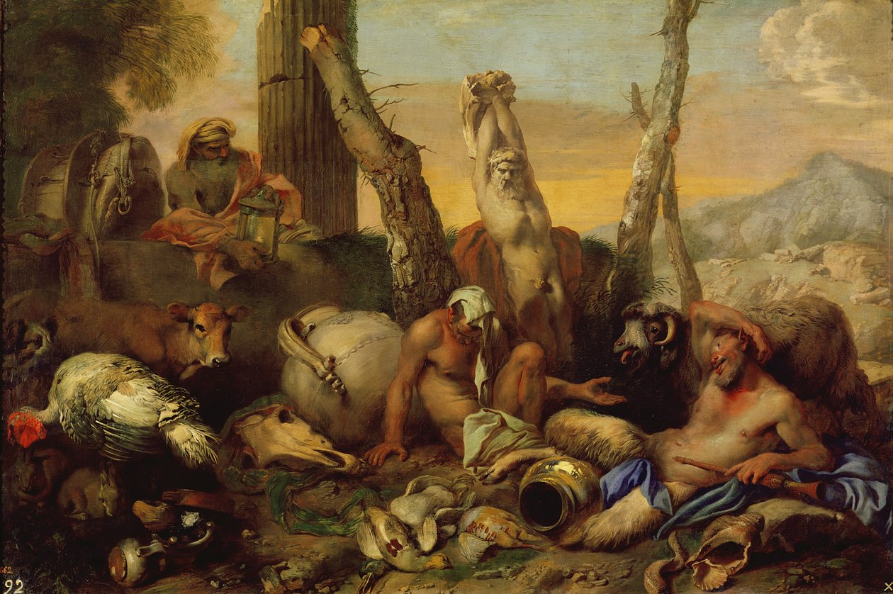Fabeln om Diogenes, letar med en lykta efter en god man av Giovanni Benedetto Castiglione