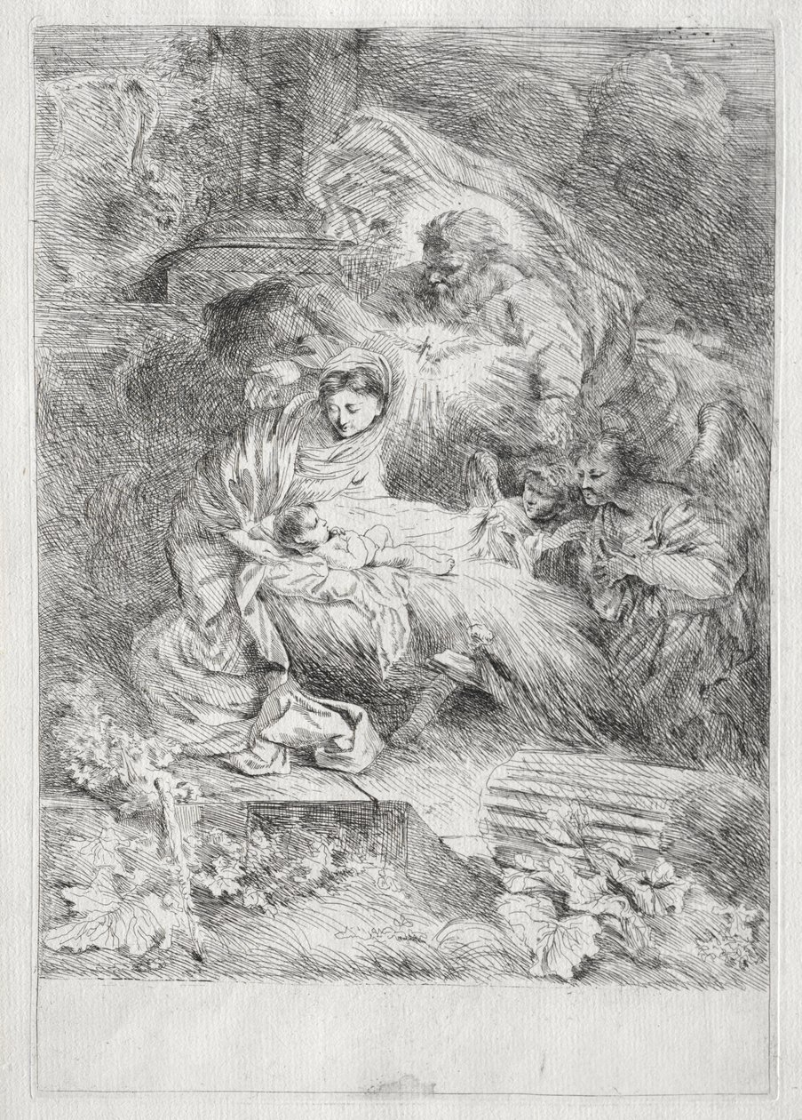Födelse med Gud Fadern och den Helige Ande av Giovanni Benedetto Castiglione